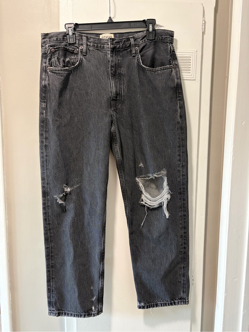 Etica 31 Distressed Black Denim Rhea mid rise Jeans crop
